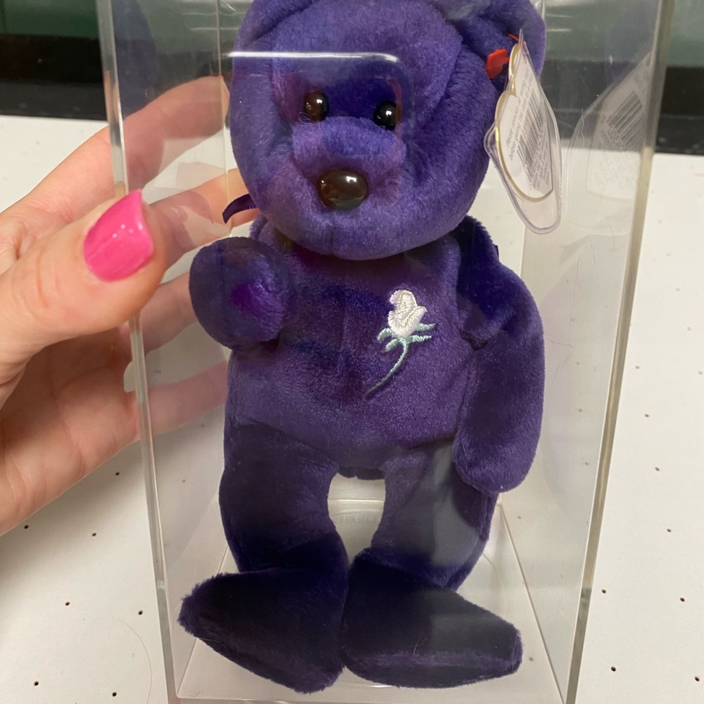 Ty Purple Plush Bear with White Embroidery